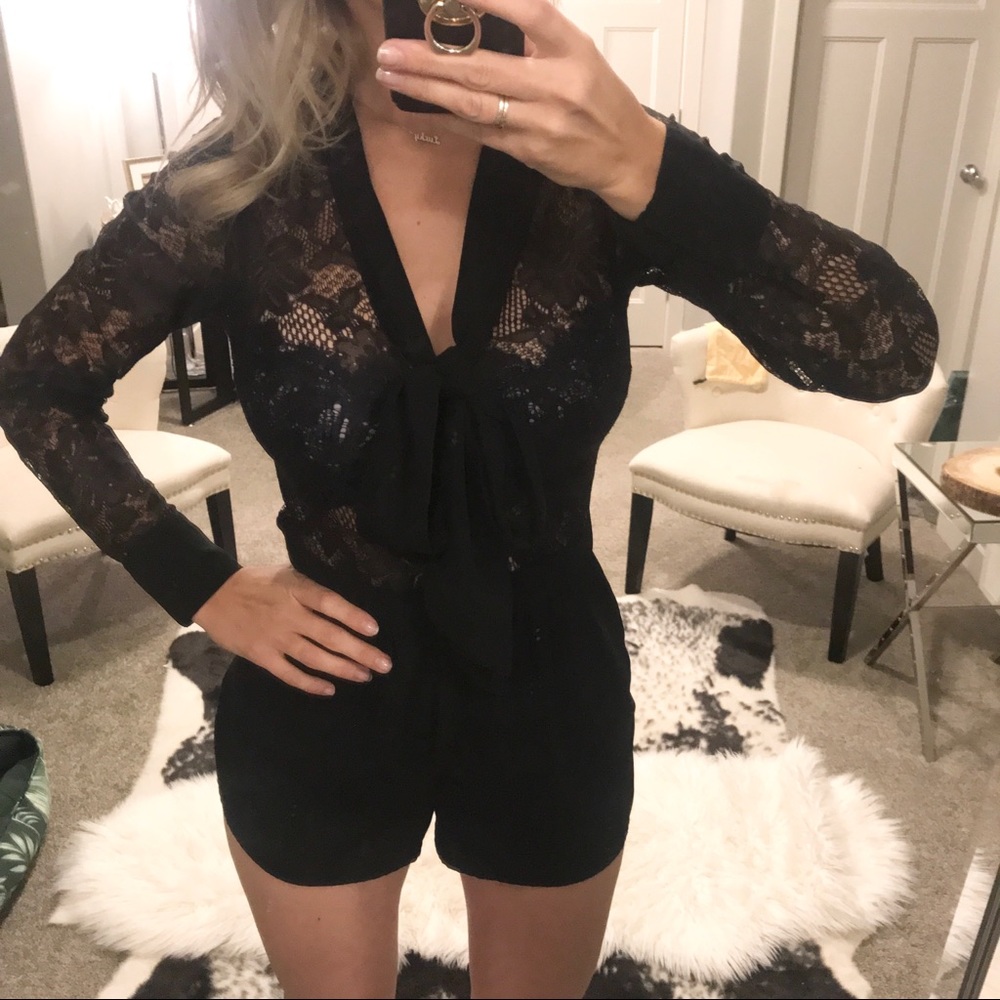 Black Lace Detailed Romper